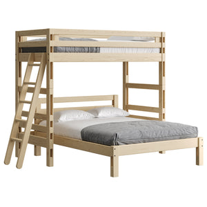 L-Shaped Combination. Ladder End Loft Tall, TwinXL with Lower bed sizes up to Queen. Shown with Optional Ladder