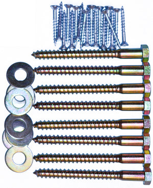 Bed or lower bunk hardware kit. 4in lag bolts.