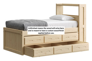 Captain's Bookcase Bed with Drawers and Trundle Bed. Sizes up to King