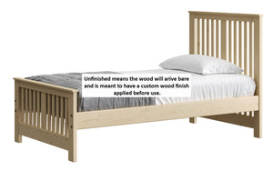 Shaker Bed. 44in Headboard, 22in Footboard. Sizes up to Queen