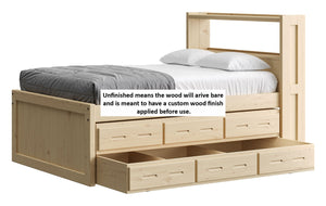 Captain's Bookcase Bed with Drawers and Trundle Bed. Sizes up to King