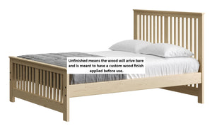 Shaker Bed. 44in Headboard, 22in Footboard. Sizes up to Queen